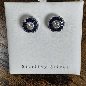 Contessa Di Capri Sterling Silver Round Blue Earrings In Box